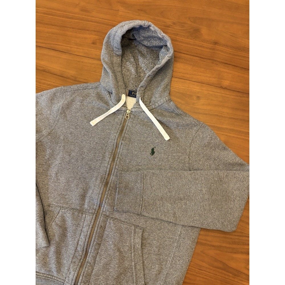 Polo Ralph Lauren Full Zip Hoodie Mens Large Gray Green Pony Sweatshirt Preppy